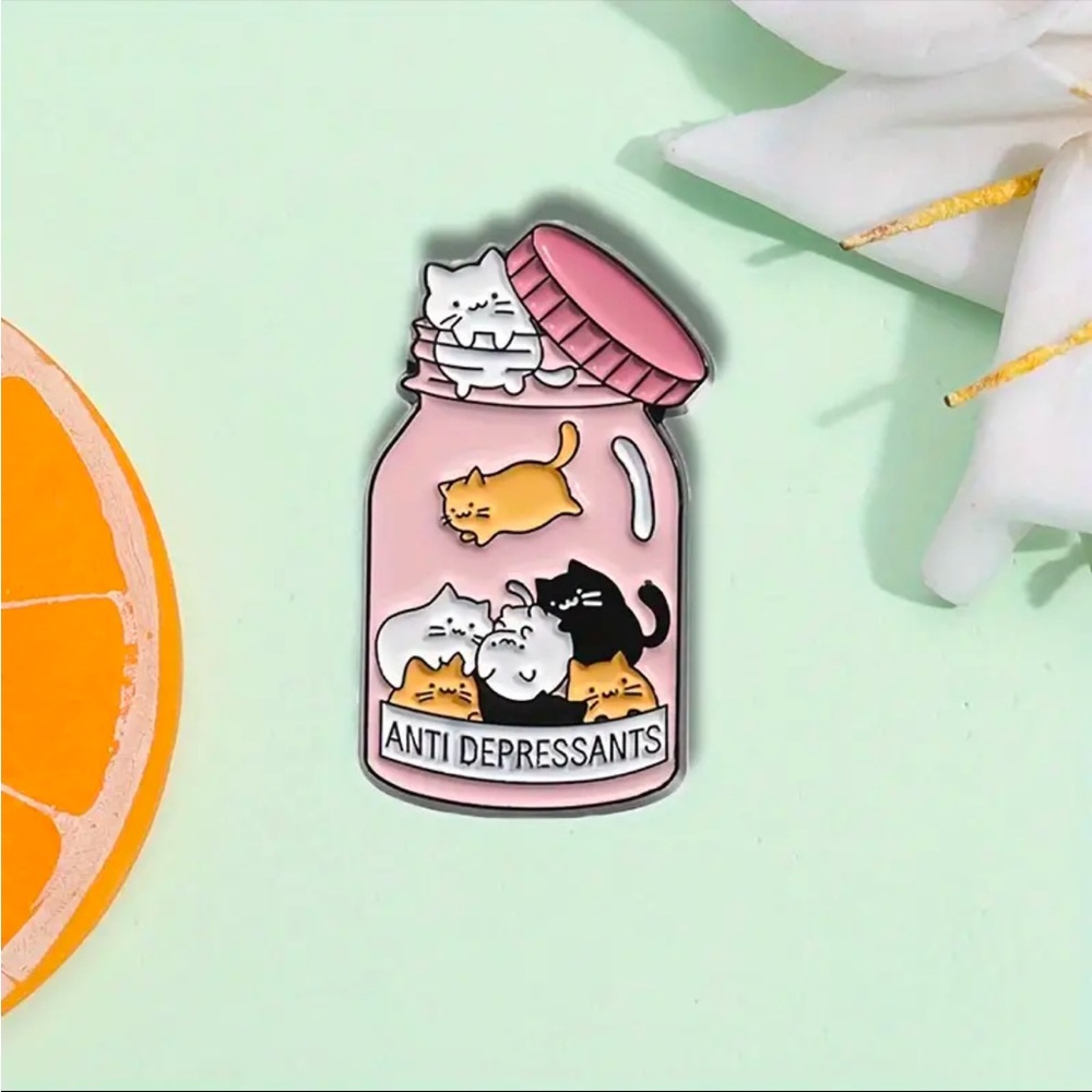 Cat Enamel Pin - Pink and Black